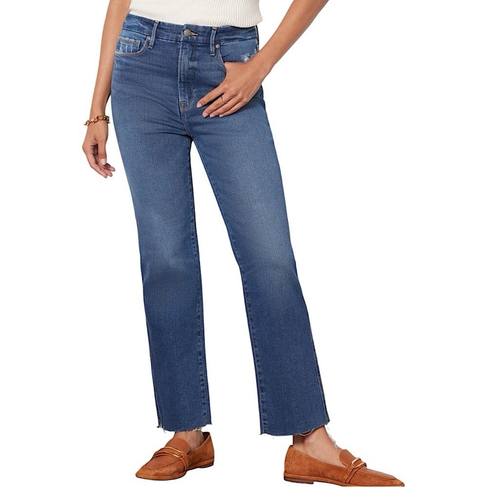 NWT Good American Good Curve Raw Hem Straight Jeans Size 6/28 Retail $150